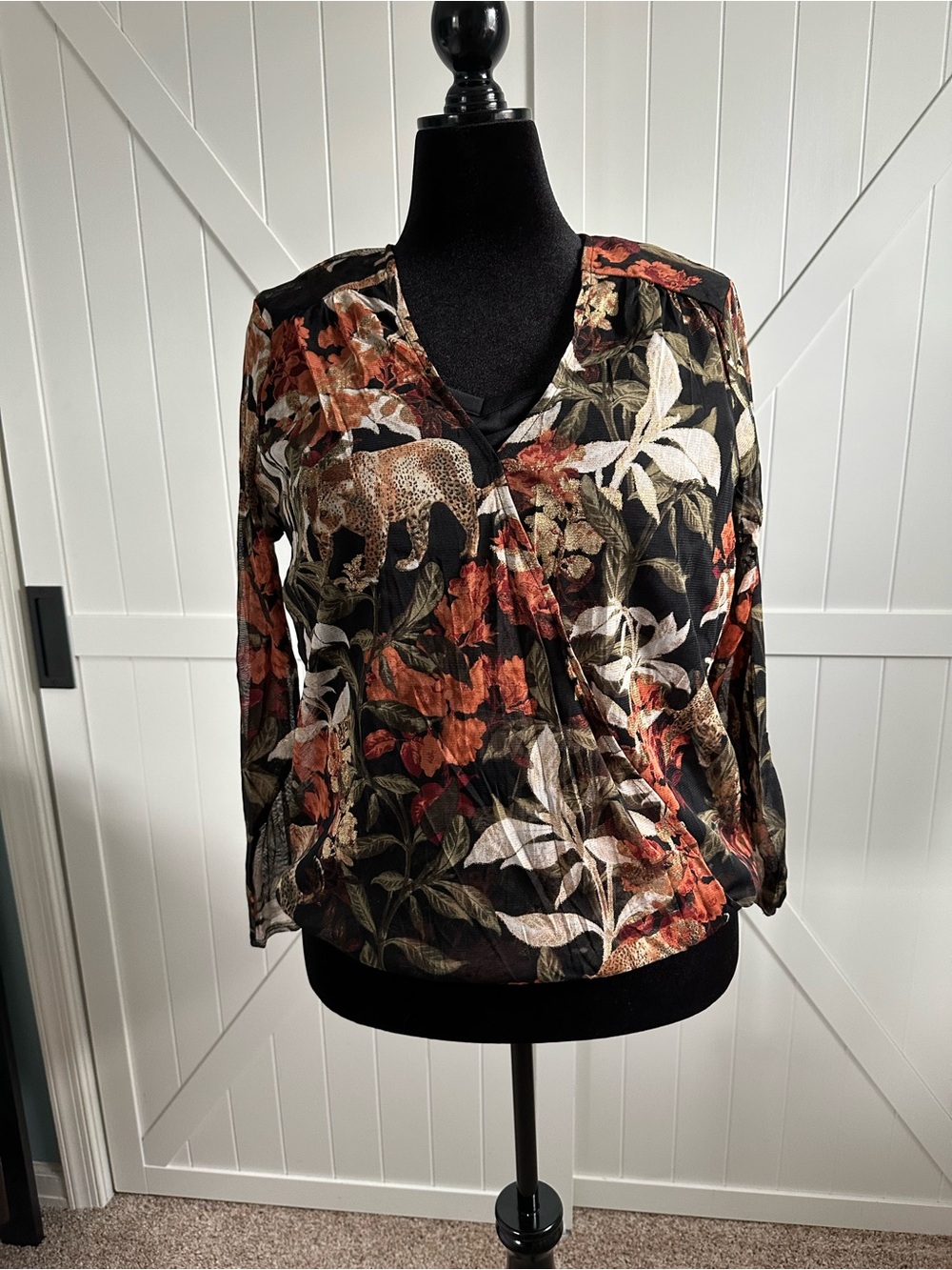 INC International Concepts 2 Piece Leopard Floral Mesh Wrap Top Size XL 12 NWT